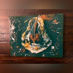 “Pair Embrace” Abstract Green and Gold Canvas Painting